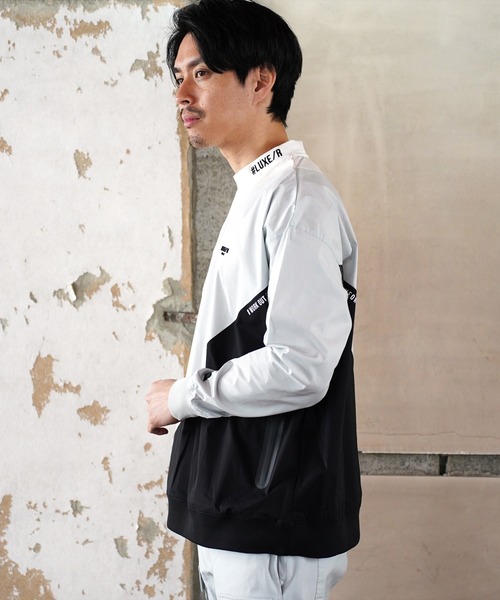 LUXE/R GOLF（ラグジュ ゴルフ）の「(RM)【LUXE/R GOLF】ストレッチ クロス 切り替え 配色 モックネック プルオーバー シャツ（スウェット・メンズ・ベージュ系/ブラック系/ホワイト系・L/XL/M）」の9枚目の写真
