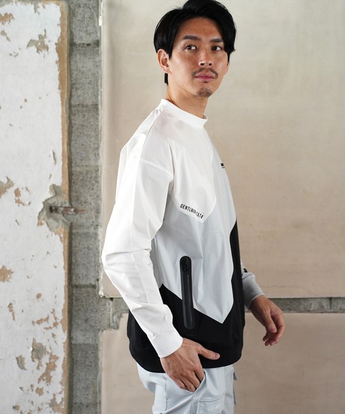 LUXE/R GOLF（ラグジュ ゴルフ）の「(RM)【LUXE/R GOLF】ストレッチ クロス 切り替え 配色 モックネック プルオーバー シャツ（スウェット・メンズ・ベージュ系/ブラック系/ホワイト系・L/XL/M）」の11枚目の写真