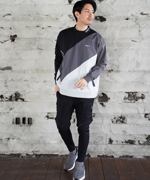 LUXE/R GOLF（ラグジュ ゴルフ）の「(RM)【LUXE/R GOLF】ストレッチ クロス 切り替え 配色 モックネック プルオーバー シャツ（スウェット・メンズ・ベージュ系/ブラック系/ホワイト系・L/XL/M）」の12枚目の写真
