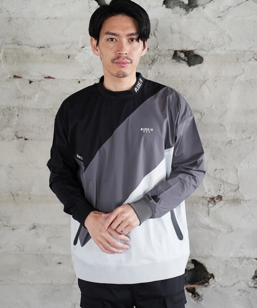 LUXE/R GOLF（ラグジュ ゴルフ）の「(RM)【LUXE/R GOLF】ストレッチ クロス 切り替え 配色 モックネック プルオーバー シャツ（スウェット・メンズ・ベージュ系/ブラック系/ホワイト系・L/XL/M）」の16枚目の写真