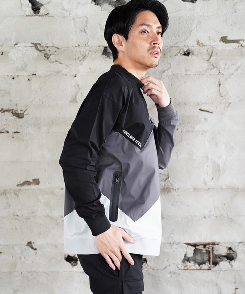 LUXE/R GOLF（ラグジュ ゴルフ）の「(RM)【LUXE/R GOLF】ストレッチ クロス 切り替え 配色 モックネック プルオーバー シャツ（スウェット・メンズ・ベージュ系/ブラック系/ホワイト系・L/XL/M）」の18枚目の写真