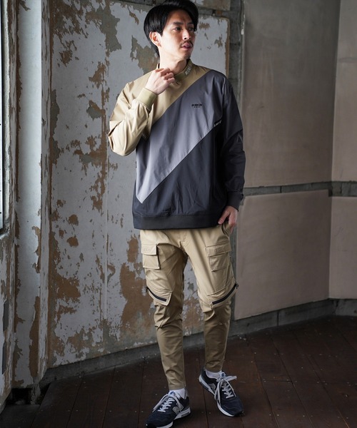 LUXE/R GOLF（ラグジュ ゴルフ）の「(RM)【LUXE/R GOLF】ストレッチ クロス 切り替え 配色 モックネック プルオーバー シャツ（スウェット・メンズ・ベージュ系/ブラック系/ホワイト系・L/XL/M）」の19枚目の写真