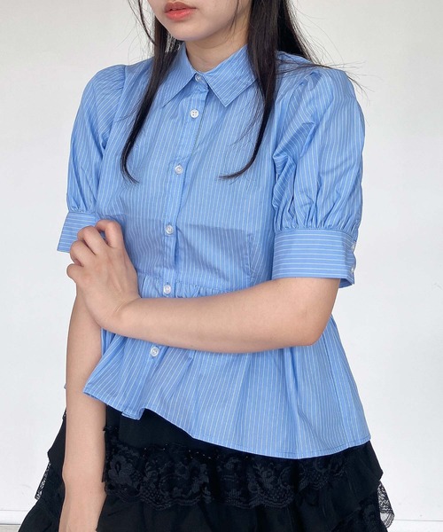 AS KNOW AS plus(アズノゥアズプラス)の「●パフスリーブ ぺプラムブラウス(シャツ/ブラウス・レディース・ブルー系/サックスブルー/オフホワイト・FREE)」の4枚目の写真