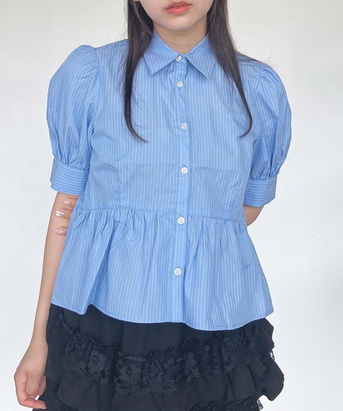 AS KNOW AS plus(アズノゥアズプラス)の「●パフスリーブ ぺプラムブラウス(シャツ/ブラウス・レディース・ブルー系/サックスブルー/オフホワイト・FREE)」の5枚目の写真