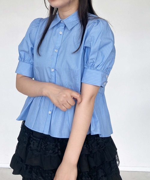 AS KNOW AS plus(アズノゥアズプラス)の「●パフスリーブ ぺプラムブラウス(シャツ/ブラウス・レディース・ブルー系/サックスブルー/オフホワイト・FREE)」の6枚目の写真