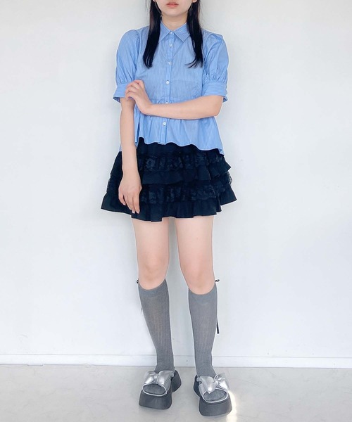 AS KNOW AS plus(アズノゥアズプラス)の「●パフスリーブ ぺプラムブラウス(シャツ/ブラウス・レディース・ブルー系/サックスブルー/オフホワイト・FREE)」の8枚目の写真