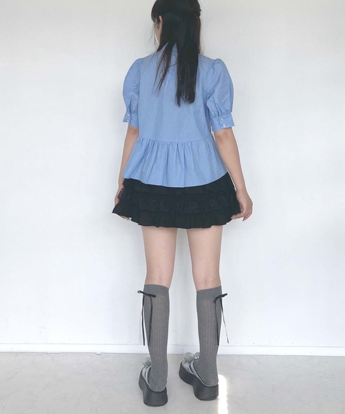 AS KNOW AS plus(アズノゥアズプラス)の「●パフスリーブ ぺプラムブラウス(シャツ/ブラウス・レディース・ブルー系/サックスブルー/オフホワイト・FREE)」の9枚目の写真