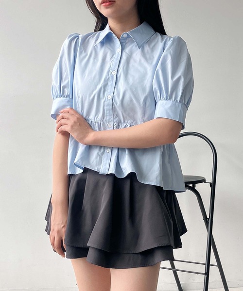 AS KNOW AS plus(アズノゥアズプラス)の「●パフスリーブ ぺプラムブラウス(シャツ/ブラウス・レディース・ブルー系/サックスブルー/オフホワイト・FREE)」の11枚目の写真