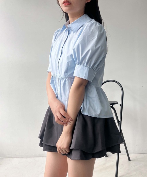 AS KNOW AS plus(アズノゥアズプラス)の「●パフスリーブ ぺプラムブラウス(シャツ/ブラウス・レディース・ブルー系/サックスブルー/オフホワイト・FREE)」の13枚目の写真