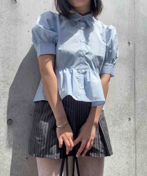 AS KNOW AS plus（アズノゥアズプラス）の「●パフスリーブ ぺプラムブラウス（シャツ/ブラウス・レディース・ブルー系/サックスブルー/オフホワイト/ブラック系・FREE）」の15枚目の写真