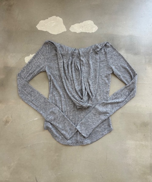 SHAGGIE（シャギー）の「フード付きヘンリーネックトップス（Tシャツ/カットソー・レディース・ブラック/ブラック系その他/グレー系その他/ホワイト/チャコールグレー・FREE）」の22枚目の写真