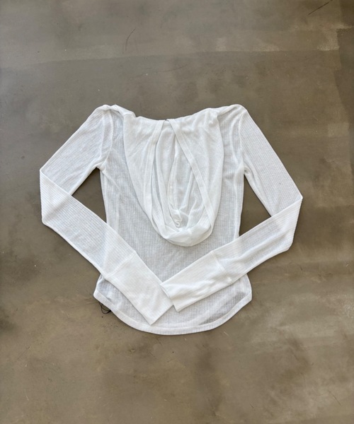 SHAGGIE（シャギー）の「フード付きヘンリーネックトップス（Tシャツ/カットソー・レディース・ブラック/ブラック系その他/グレー系その他/ホワイト/チャコールグレー・FREE）」の8枚目の写真