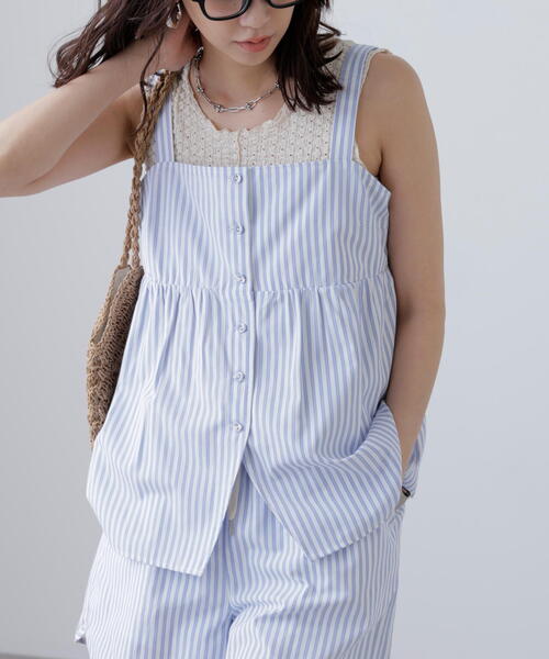 FREE'S MART（フリーズマート）の「◆〈セットアップ対応〉ストライプキャミソール（シャツ/ブラウス・レディース・ホワイト系その他/ブラウン系その他・FREE）」の2枚目の写真