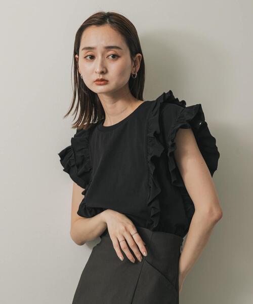SENSE OF PLACE by URBAN RESEARCH(センスオブプレイスバイアーバンリサーチ)の「ギャザーフリルトップ(Tシャツ/カットソー・レディース・ベージュ/オフホワイト/チャコールグレー/ブラック・ONE)」の17枚目の写真