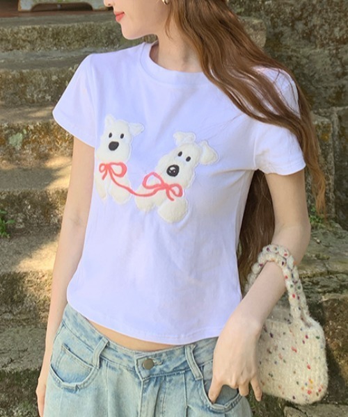 Vipoa(ヴィポア)の「Dog slim tee(Tシャツ/カットソー・レディース・ネイビー/ホワイト/ブラック・FREE)」の11枚目の写真