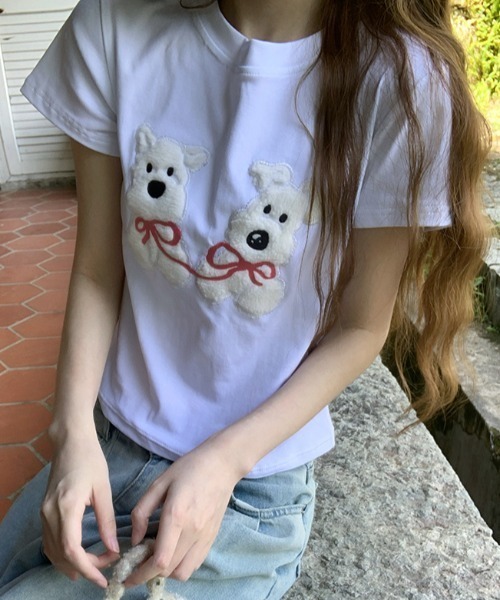 Vipoa(ヴィポア)の「Dog slim tee(Tシャツ/カットソー・レディース・ネイビー/ホワイト/ブラック・FREE)」の9枚目の写真
