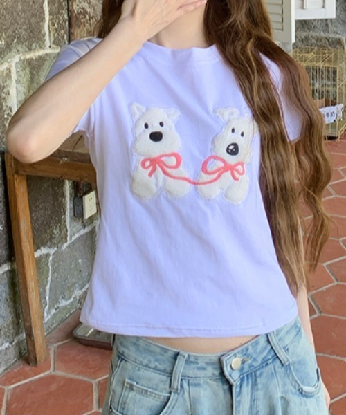 Vipoa(ヴィポア)の「Dog slim tee(Tシャツ/カットソー・レディース・ネイビー/ホワイト/ブラック・FREE)」の10枚目の写真