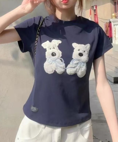 Vipoa(ヴィポア)の「Dog slim tee(Tシャツ/カットソー・レディース・ネイビー/ホワイト/ブラック・FREE)」の16枚目の写真