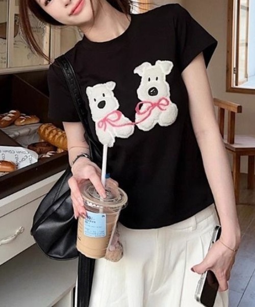 Vipoa(ヴィポア)の「Dog slim tee(Tシャツ/カットソー・レディース・ネイビー/ホワイト/ブラック・FREE)」の14枚目の写真