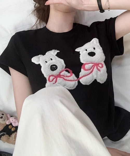 Vipoa(ヴィポア)の「Dog slim tee(Tシャツ/カットソー・レディース・ネイビー/ホワイト/ブラック・FREE)」の15枚目の写真