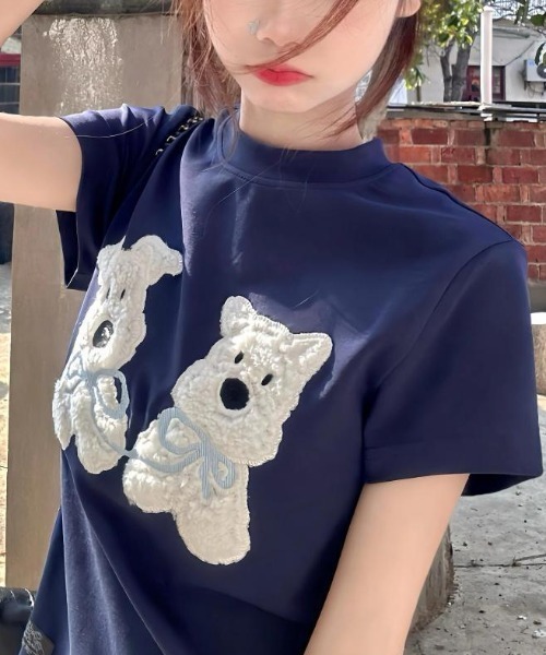 Vipoa(ヴィポア)の「Dog slim tee(Tシャツ/カットソー・レディース・ネイビー/ホワイト/ブラック・FREE)」の17枚目の写真