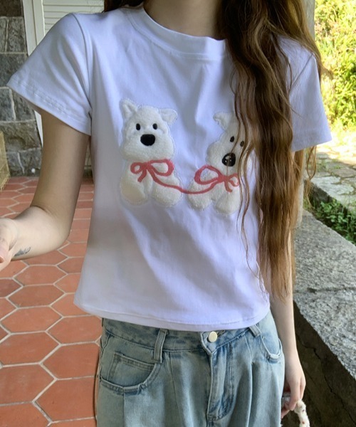 Vipoa(ヴィポア)の「Dog slim tee(Tシャツ/カットソー・レディース・ネイビー/ホワイト/ブラック・FREE)」の8枚目の写真
