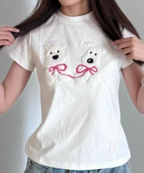 Vipoa(ヴィポア)の「Dog slim tee(Tシャツ/カットソー・レディース・ネイビー/ホワイト/ブラック・FREE)」の5枚目の写真