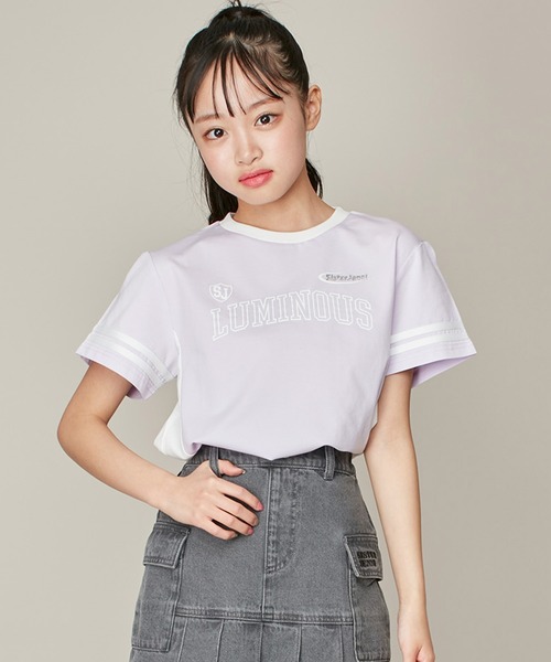 SISTER JENNI（SISTER JENNI）の「【ひんやり素材・UVカット】接触冷感ユニフォーム風配色切替T（Tシャツ/カットソー・キッズ・サックスブルー/ラベンダー/ブラック・150cm/160cm/130cm/140cm）」の3枚目の写真