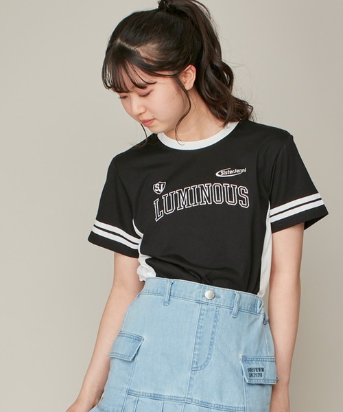 SISTER JENNI（SISTER JENNI）の「【ひんやり素材・UVカット】接触冷感ユニフォーム風配色切替T（Tシャツ/カットソー・キッズ・サックスブルー/ラベンダー/ブラック・150cm/160cm/130cm/140cm）」の2枚目の写真