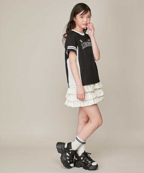 SISTER JENNI（SISTER JENNI）の「【ひんやり素材・UVカット】接触冷感ユニフォーム風配色切替T（Tシャツ/カットソー・キッズ・サックスブルー/ラベンダー/ブラック・150cm/160cm/130cm/140cm）」の5枚目の写真