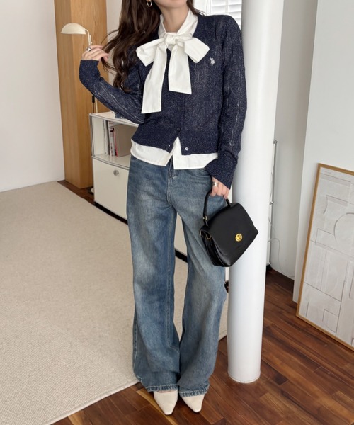 U.S. POLO ASSN.(ユーエスポロアッスン)の「【Ada.別注 U.S. POLO ASSN】ケーブル ラメ ニット Vネック カーディガン(カーディガン/ボレロ・レディース・ブラウン/ネイビー/シルバー/グリーン・FREE)」の21枚目の写真
