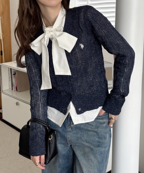 U.S. POLO ASSN.(ユーエスポロアッスン)の「【Ada.別注 U.S. POLO ASSN】ケーブル ラメ ニット Vネック カーディガン(カーディガン/ボレロ・レディース・ブラウン/ネイビー/シルバー/グリーン・FREE)」の18枚目の写真