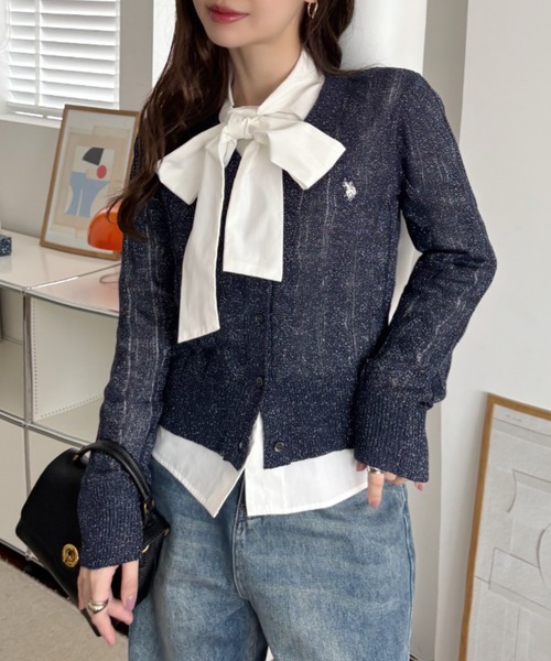 U.S. POLO ASSN.(ユーエスポロアッスン)の「【Ada.別注 U.S. POLO ASSN】ケーブル ラメ ニット Vネック カーディガン(カーディガン/ボレロ・レディース・ブラウン/ネイビー/シルバー/グリーン・FREE)」の17枚目の写真