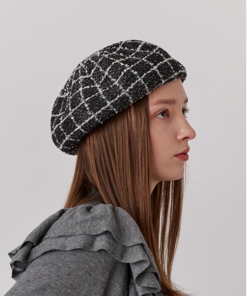 Chapeau d' O(シャポードオー)の「Chapeau d' O TM Check Tweed Beret / シャポードオー(ハンチング/ベレー帽・レディース・ブラック/ブルー/ホワイト・M/57.5cm)」の19枚目の写真