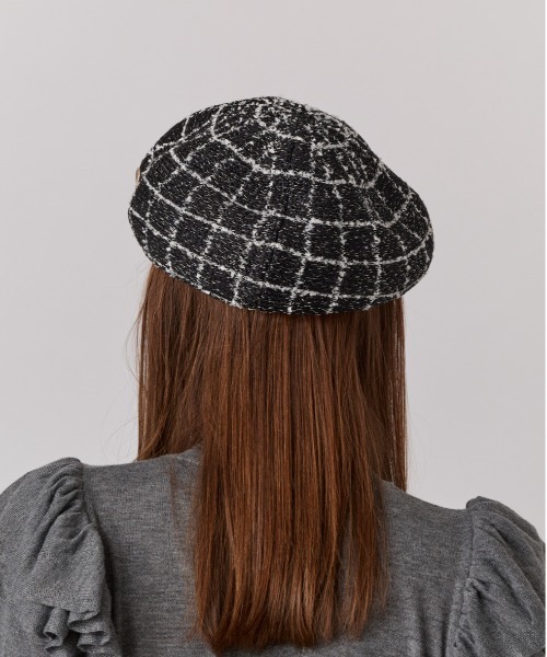Chapeau d' O(シャポードオー)の「Chapeau d' O TM Check Tweed Beret / シャポードオー(ハンチング/ベレー帽・レディース・ブラック/ブルー/ホワイト・M/57.5cm)」の20枚目の写真