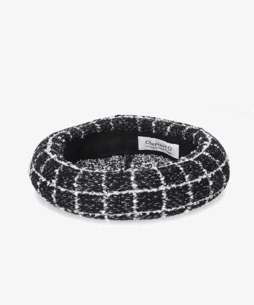 Chapeau d' O(シャポードオー)の「Chapeau d' O TM Check Tweed Beret / シャポードオー(ハンチング/ベレー帽・レディース・ブラック/ブルー/ホワイト・M/57.5cm)」の7枚目の写真