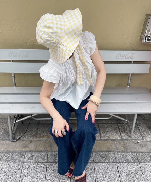 ISOOK（アイスー）の「ギャザースモックブラウス(comochi select) / フリルブラウス 袖フリル ティアードブラウス 半袖 クルーネック レッド ホワイト 赤 白（シャツ/ブラウス・レディース・レッド/ホワイト・FREE）」の7枚目の写真