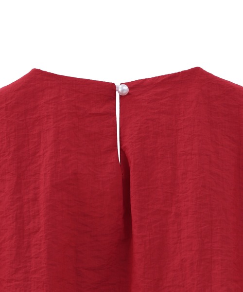 ISOOK（アイスー）の「ギャザースモックブラウス(comochi select) / フリルブラウス 袖フリル ティアードブラウス 半袖 クルーネック レッド ホワイト 赤 白（シャツ/ブラウス・レディース・レッド/ホワイト・FREE）」の17枚目の写真