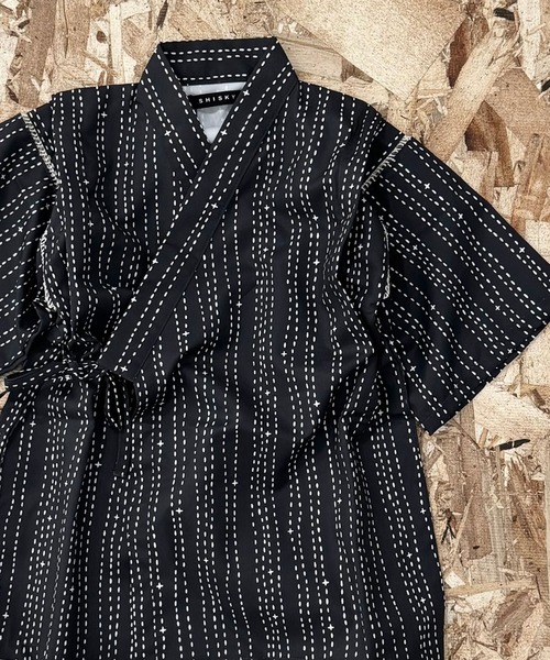 SHISKY（シスキー）の「【ICE FABRIC　接触冷感】　甚平　ジンベイ（浴衣・キッズ・ネイビー/ブラック/グレー系その他2/グレー系その他3/ブルー系その他2/ブラック系その他2/ブラック系その他3/チャコール/ブルー系その他/ブラック系その他/グレー系その他/ブルー系その他3・120/130/140/150/160/110）」の6枚目の写真