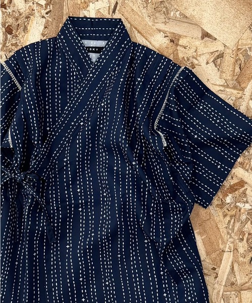 SHISKY（シスキー）の「【ICE FABRIC　接触冷感】　甚平　ジンベイ（浴衣・キッズ・ネイビー/ブラック/グレー系その他2/グレー系その他3/ブルー系その他2/ブラック系その他2/ブラック系その他3/チャコール/ブルー系その他/ブラック系その他/グレー系その他/ブルー系その他3・120/130/140/150/160/110）」の10枚目の写真