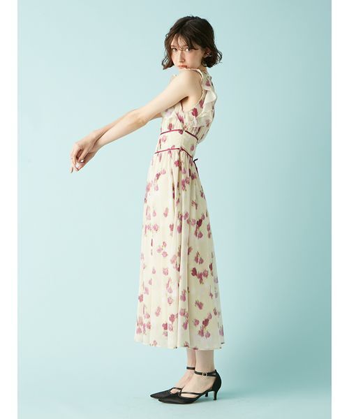 LILY BROWNリリーブラウン シアープリントフリルワンピース シアープリントフリルワンピース(マキシ・ロングワンピース