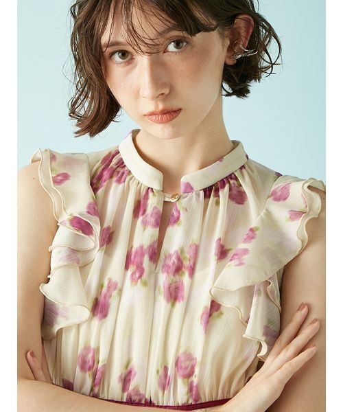 LILY BROWN（リリーブラウン）の「シアープリントフリルワンピース（ワンピース・レディース・イエロー/ネイビー/ドット・0/1）」の12枚目の写真