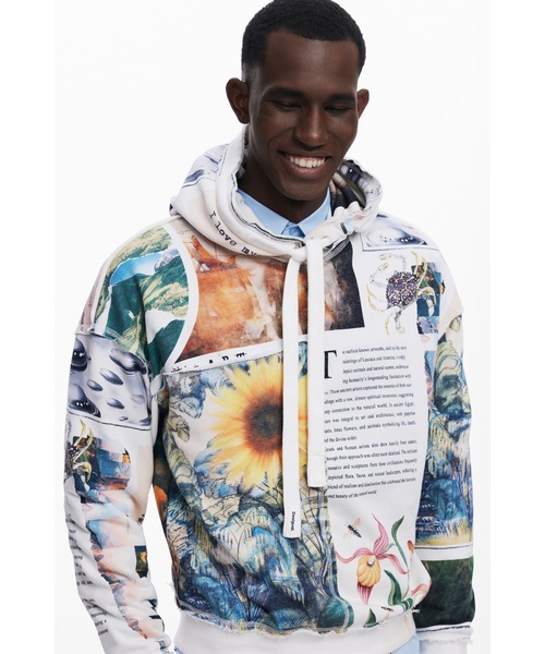 Desigual（デシグアル）の「ひまわり柄のフード付き アートコラージュフーディー（スウェット・メンズ・ホワイト・S/XL/M/L）」の3枚目の写真