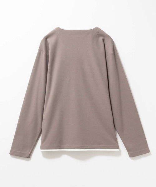 NAVY(ネイビー)の「NAVY 時短フェイクレイヤード ワッフルキーネック長袖Tシャツ(Tシャツ/カットソー・メンズ・ネイビー/ベージュ系/ライトグレー/ブラック・M/S/XL/L)」の10枚目の写真