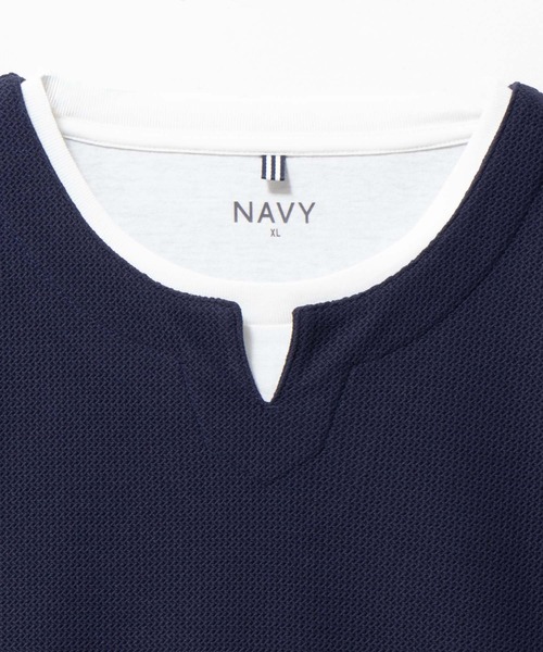 NAVY(ネイビー)の「NAVY 時短フェイクレイヤード ワッフルキーネック長袖Tシャツ(Tシャツ/カットソー・メンズ・ネイビー/ベージュ系/ライトグレー/ブラック・M/S/XL/L)」の12枚目の写真