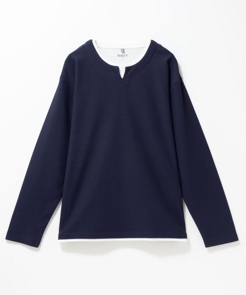 NAVY(ネイビー)の「NAVY 時短フェイクレイヤード ワッフルキーネック長袖Tシャツ(Tシャツ/カットソー・メンズ・ネイビー/ベージュ系/ライトグレー/ブラック・M/S/XL/L)」の18枚目の写真