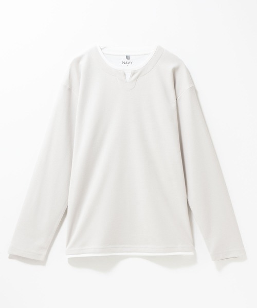 NAVY(ネイビー)の「NAVY 時短フェイクレイヤード ワッフルキーネック長袖Tシャツ(Tシャツ/カットソー・メンズ・ネイビー/ベージュ系/ライトグレー/ブラック・M/S/XL/L)」の20枚目の写真