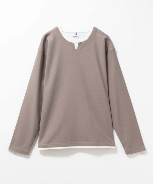 NAVY(ネイビー)の「NAVY 時短フェイクレイヤード ワッフルキーネック長袖Tシャツ(Tシャツ/カットソー・メンズ・ネイビー/ベージュ系/ライトグレー/ブラック・M/S/XL/L)」の16枚目の写真