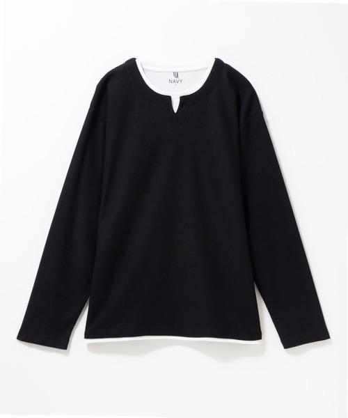 NAVY(ネイビー)の「NAVY 時短フェイクレイヤード ワッフルキーネック長袖Tシャツ(Tシャツ/カットソー・メンズ・ネイビー/ベージュ系/ライトグレー/ブラック・M/S/XL/L)」の22枚目の写真