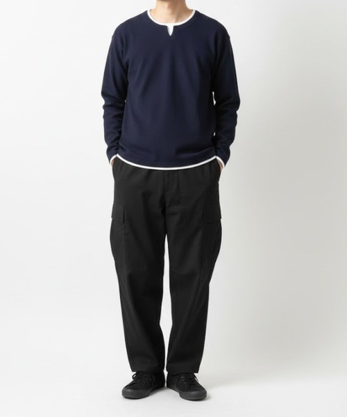 NAVY(ネイビー)の「NAVY 時短フェイクレイヤード ワッフルキーネック長袖Tシャツ(Tシャツ/カットソー・メンズ・ネイビー/ベージュ系/ライトグレー/ブラック・M/S/XL/L)」の17枚目の写真